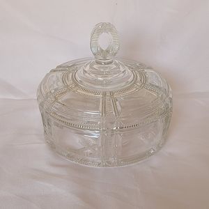 Antique Duncan & Sons Glass Cryptic Zipper Nova Scotia Ribbon Stars Candy Dish